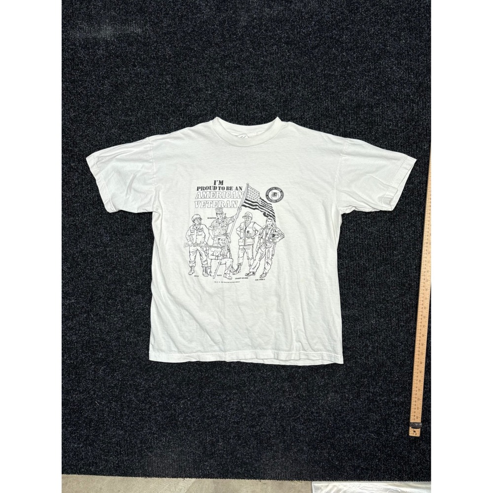 Vintage 1996 American Veteran Graphic T-Shirt White Cotton Wise XL Military Tee